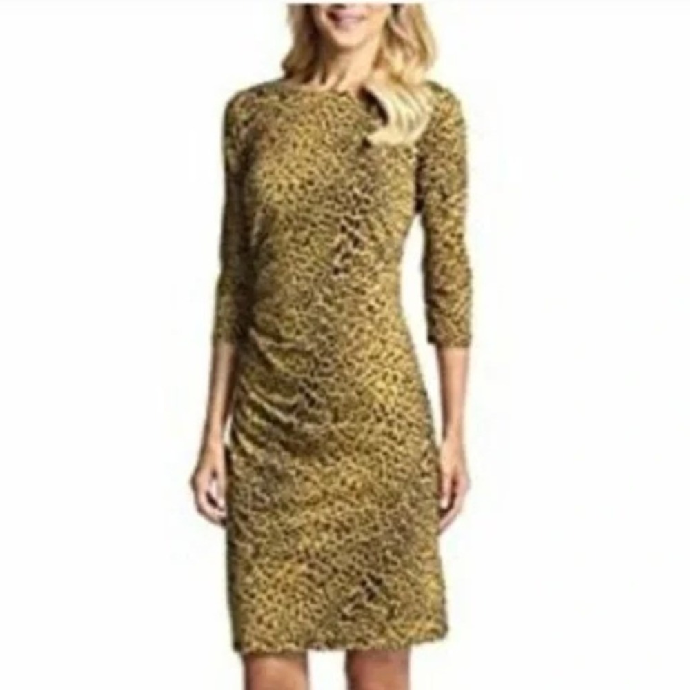 J. McLaughlin Sage Catalina Cloth Dress Women's Large Tan Career Leopard Print